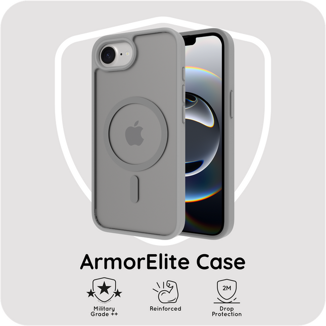 ArmorElite hoesje iPhone 16e grijs verstevigde hoek detail