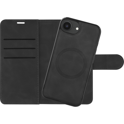 PrimeWallet SnapOn Case - iPhone 17e / 16e - Detachable PU leather Wallet Case - (compatible with MagSafe) - Black