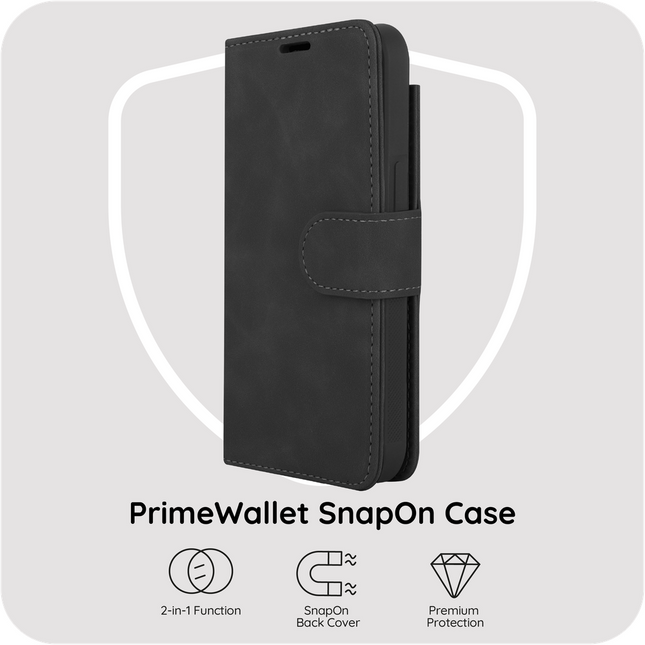 PrimeWallet SnapOn back-cover losgekoppeld van bookcase zwart