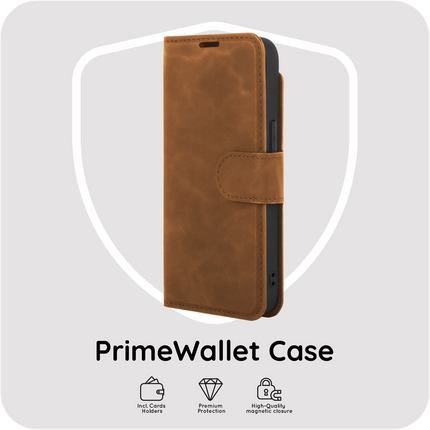 PrimeWallet Case - iPhone 17e / 16e - PU leather Wallet Case - Brown