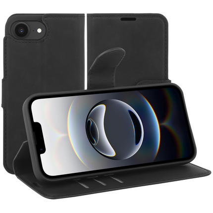 PrimeWallet Case - iPhone 17e / 16e - PU leather Wallet Case - Black