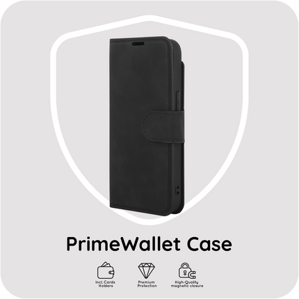 PrimeWallet Case - iPhone 17e / 16e - PU leather Wallet Case - Black