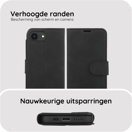 PrimeWallet Case - iPhone 17e / 16e - PU leather Wallet Case - Black