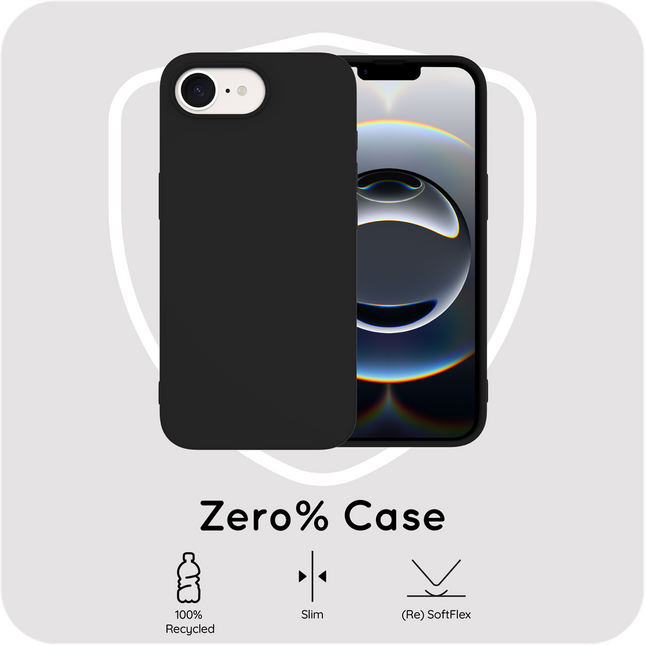 Zero% Case iPhone 17e / 16e zwart, achterkant gerecycled TPU