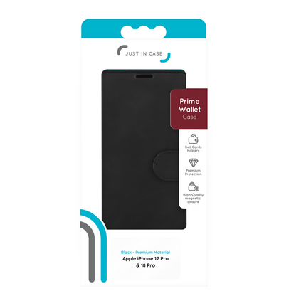 PrimeWallet Case - iPhone 18 Pro / 17 Pro - PU leather Wallet Case - Black