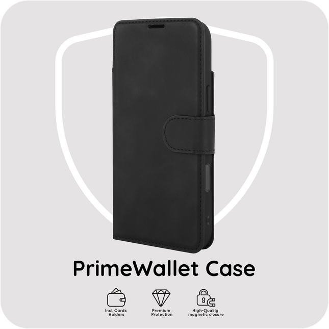 PrimeWallet Case - iPhone 18 Pro / 17 Pro - PU leather Wallet Case - Black
