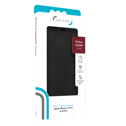 PrimeWallet Case - iPhone 18 Pro / 17 Pro - PU leather Wallet Case - Black