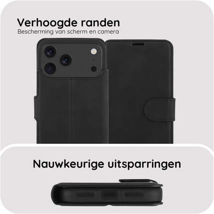 PrimeWallet Case - iPhone 18 Pro / 17 Pro - PU leather Wallet Case - Black