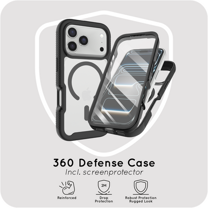 360 Defense Case - iPhone 18 Pro Max / 17 Pro Max - Full Body Protection with Built-in Screenprotector - Magsafe Compatible - Black