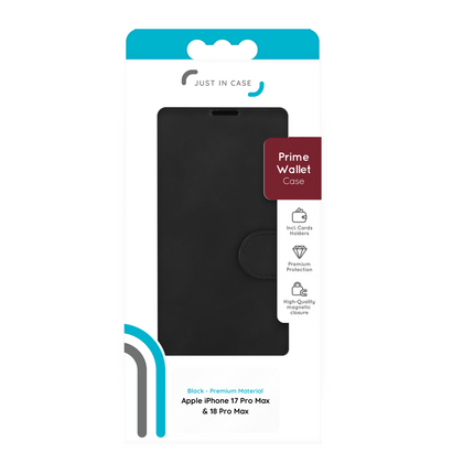 PrimeWallet Case - iPhone 18 Pro Max / 17 Pro Max - PU leather Wallet Case - Black