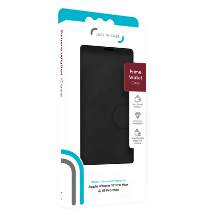 PrimeWallet Case - iPhone 18 Pro Max / 17 Pro Max - PU leather Wallet Case - Black