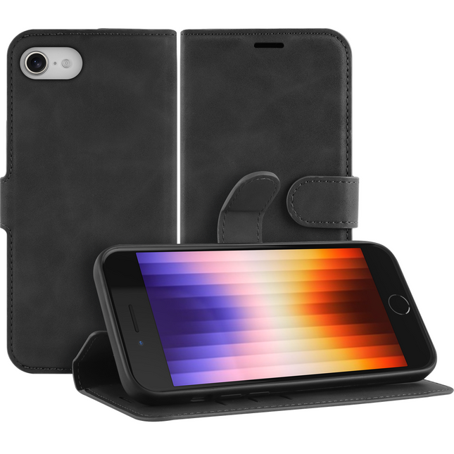 PrimeWallet Case - iPhone SE (2022) - PU leather Wallet Case - Black