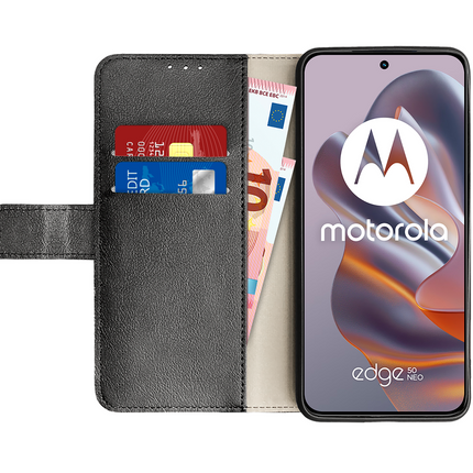 Classic Wallet Case - Motorola Edge 50 Neo - PU leather Book Case - Black