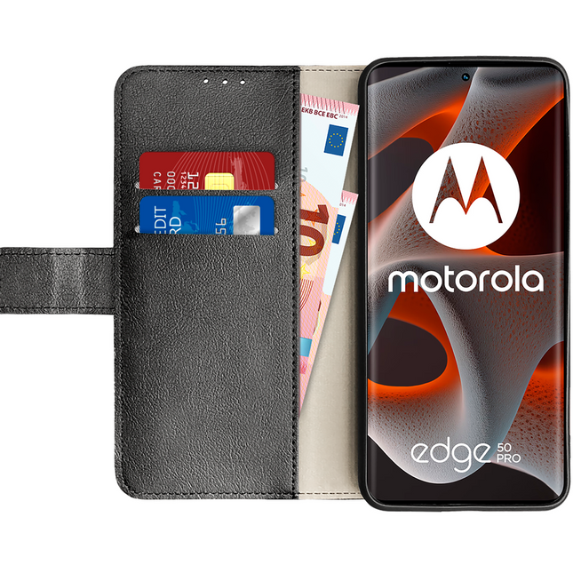 Classic Wallet Case - Motorola Edge 50 Pro - PU leather Book Case - Black