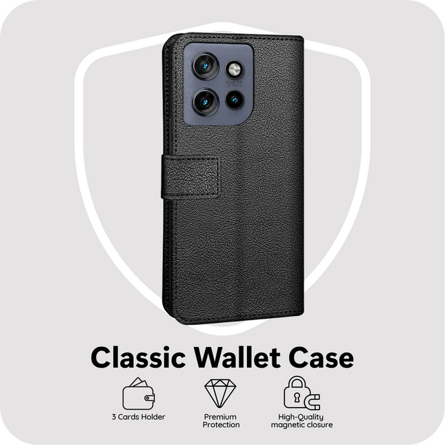 Classic Wallet Case - Motorola Edge 60 Neo - PU leather Book Case - Black