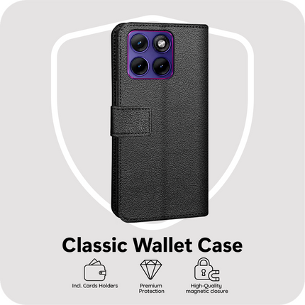 Classic Wallet Case - Motorola Edge 70 Fusion - PU leather Book Case - Black