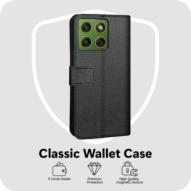 Classic Wallet Case - Motorola Edge 70 - PU leather Book Case - Black