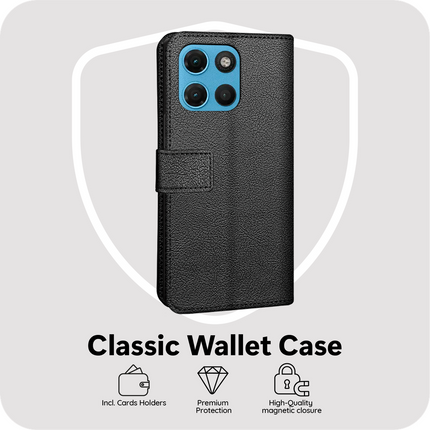 Classic Wallet Case - Motorola Moto G17 / G17 Power - PU leather Book Case - Black