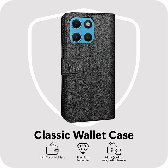 Classic Wallet Case - Motorola Moto G17 / G17 Power - PU leather Book Case - Black