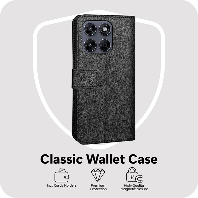 Classic Wallet Case - Motorola Moto G67 / G77 / G87 - PU leather Book Case - Black
