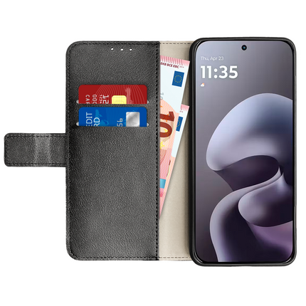 Classic Wallet Case - Motorola Moto G67 / G77 / G87 - PU leather Book Case - Black