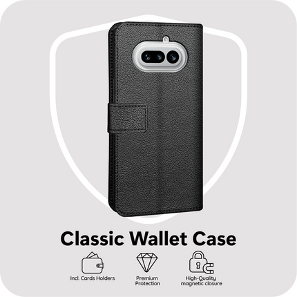 Classic Wallet Case - Nothing Phone (4a) - PU leather Book Case - Black
