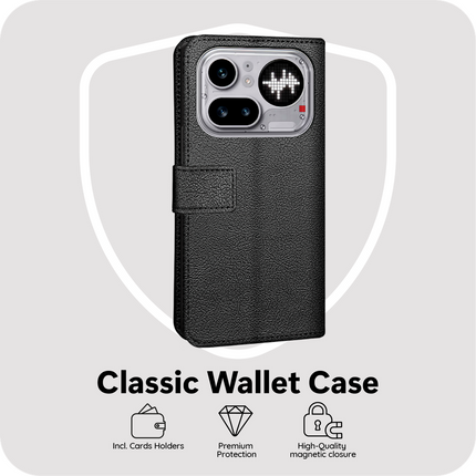 Classic Wallet Case - Nothing Phone (4a) Pro - PU leather Book Case - Black