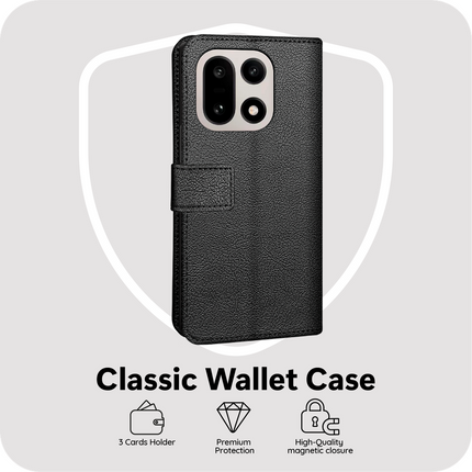 Classic Wallet Case - OnePlus 15 - PU leather Book Case - Black