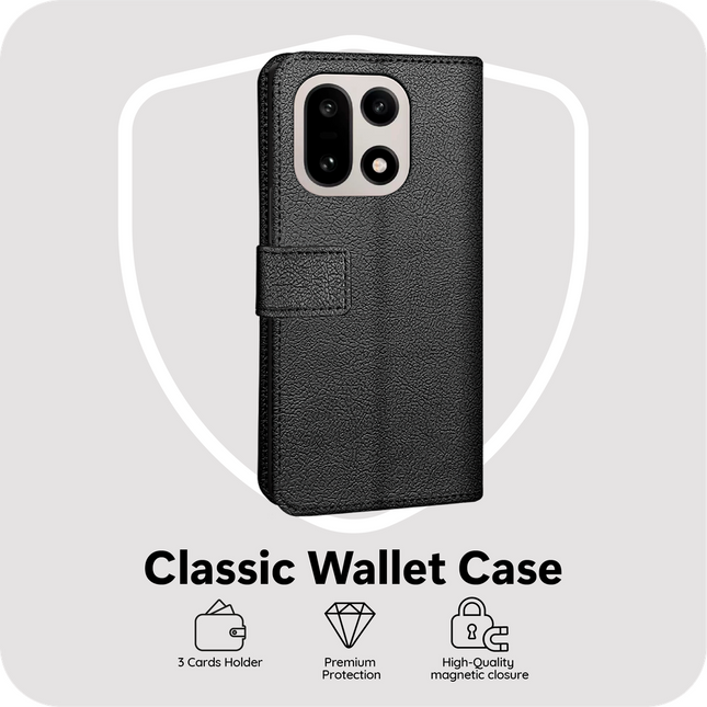 Classic Wallet Case - OnePlus 15 - PU leather Book Case - Black