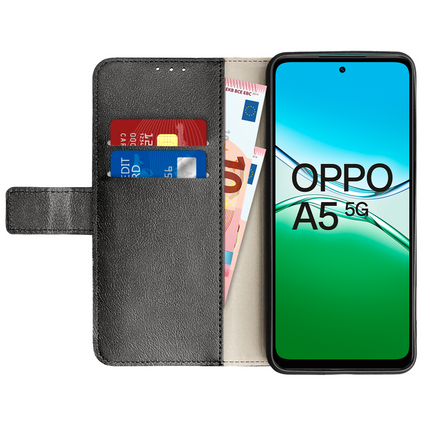 Classic Wallet Case - Oppo A5 (5G) - PU leather Book Case - Black