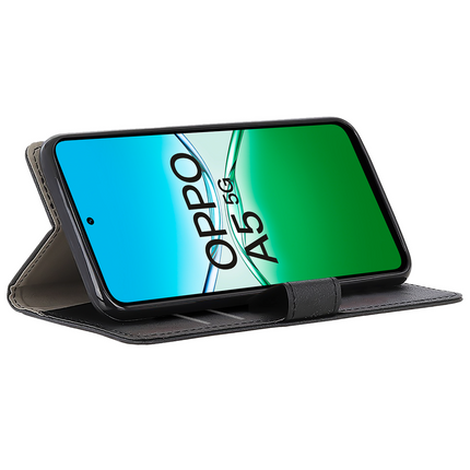 Classic Wallet Case - Oppo A5 (5G) - PU leather Book Case - Black