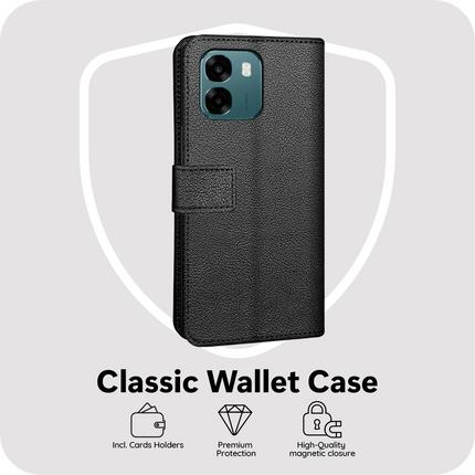 Classic Wallet Case - Oppo A6 (4G/5G) / A6s (4G/5G) - PU leather Book Case - Black