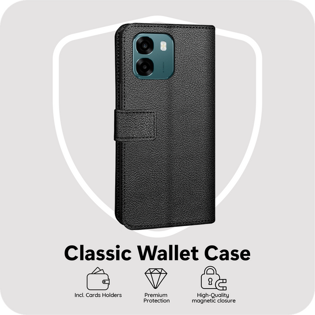 Classic Wallet Case - Oppo A6 (4G/5G) / A6s (4G/5G) - PU leather Book Case - Black