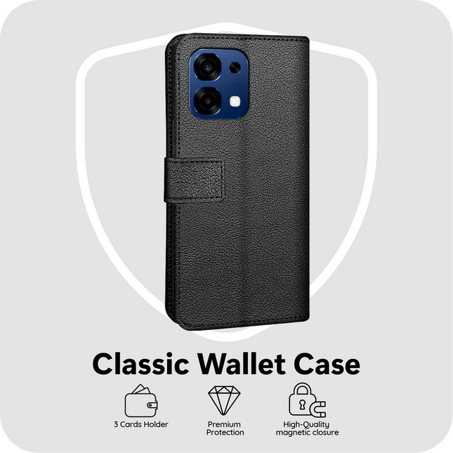 Classic Wallet Case - Oppo A6 Pro - PU leather Book Case - Black