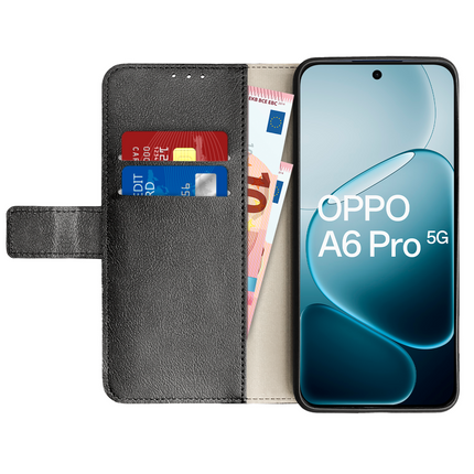 Classic Wallet Case - Oppo A6 Pro - PU leather Book Case - Black