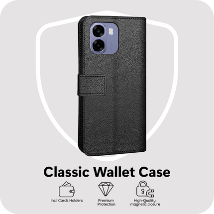 Classic Wallet Case - Oppo A6x (4G/5G) - PU leather Book Case - Black