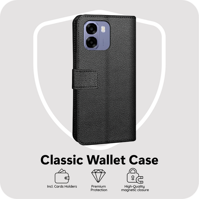 Classic Wallet Case - Oppo A6x (4G/5G) - PU leather Book Case - Black