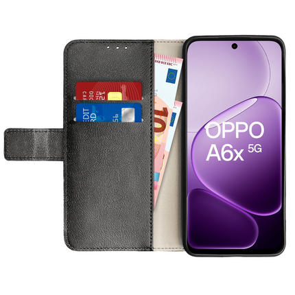 Classic Wallet Case - Oppo A6x (4G/5G) - PU leather Book Case - Black