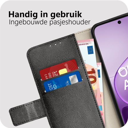 Classic Wallet Case - Oppo A6x (4G/5G) - PU leather Book Case - Black