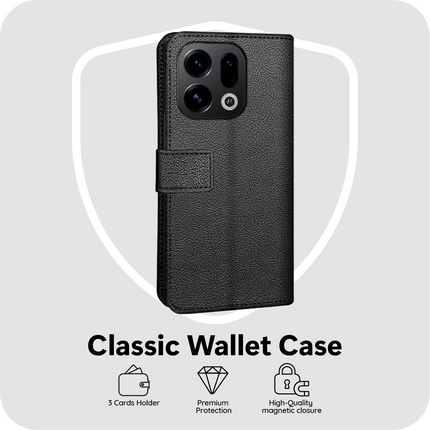 Classic Wallet Case - Oppo Find X9 / X9s - PU leather Book Case - Black