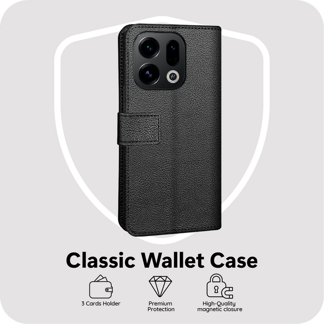Classic Wallet Case - Oppo Find X9 / X9s - PU leather Book Case - Black