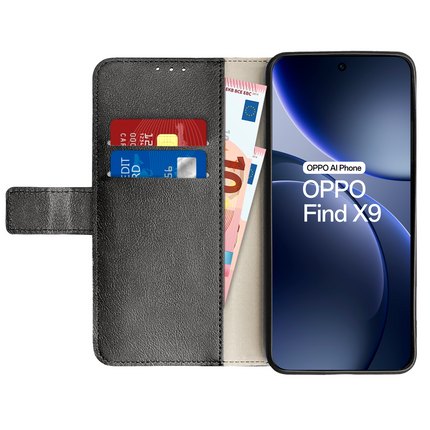 Classic Wallet Case - Oppo Find X9 / X9s - PU leather Book Case - Black