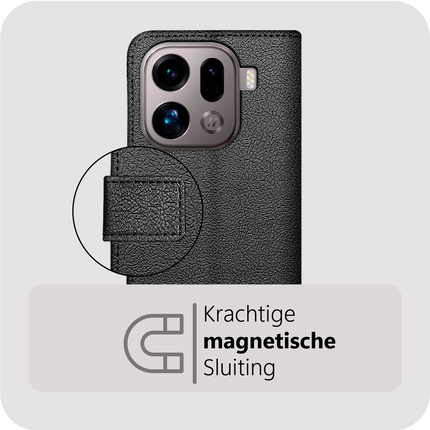 Classic Wallet Case - Oppo Find X9 Pro - PU leather Book Case - Black