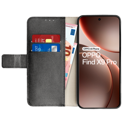 Classic Wallet Case - Oppo Find X9 Pro - PU leather Book Case - Black
