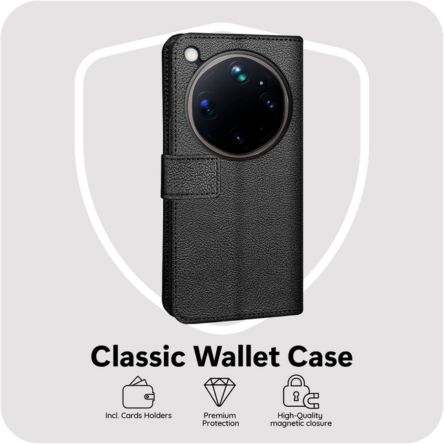 Classic Wallet Case - Oppo Find X9 Ultra - PU leather Book Case - Black