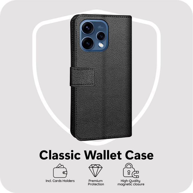Classic Wallet Case - Oppo Reno15 - PU leather Book Case - Black
