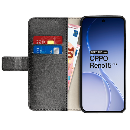 Classic Wallet Case - Oppo Reno15 - PU leather Book Case - Black