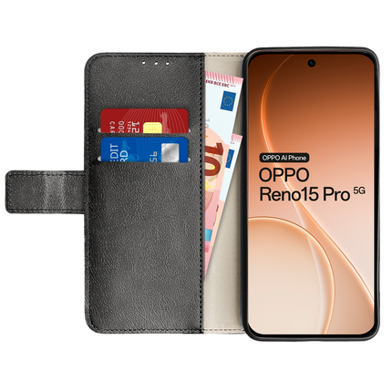 Classic Wallet Case - Oppo Reno15 Pro - PU leather Book Case - Black