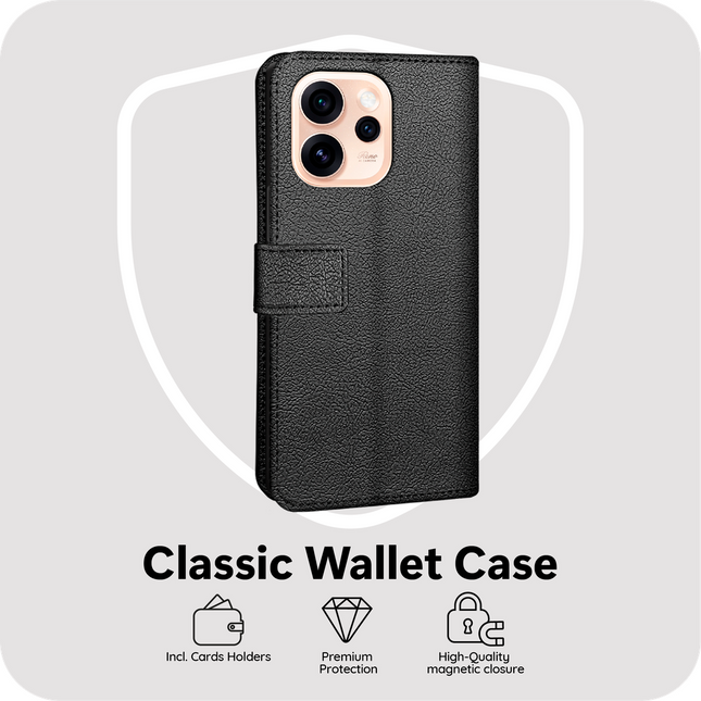 Classic Wallet Case - Oppo Reno15 Pro Max - PU leather Book Case - Black