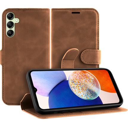 PrimeWallet Case - Samsung Galaxy A14 (4G/5G) - PU leather Wallet Case - Brown